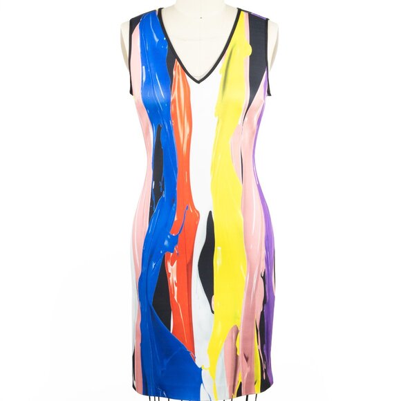 Clover Canyon Neoprene Rainbow Paint Streak Dress Medium - Picture 1 of 9